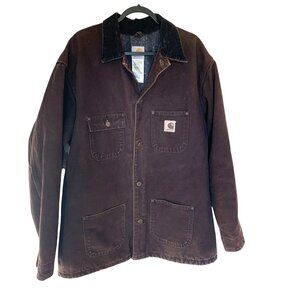 Vintage Carhartt Men's Blanket Lined Chore Coat Loose Fit Brown Work Jacket SzXL
